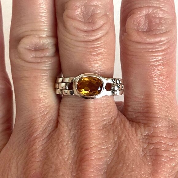 Sterling Silver 925 East West Oval Citrine Basketweave Chain Link Band Ring Sz 8 - Picture 15 of 16